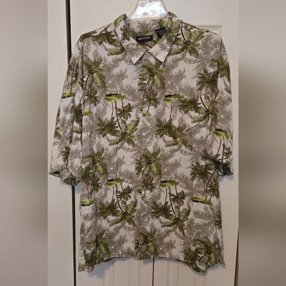Puritan Green and Brown Leaf Print Shirt